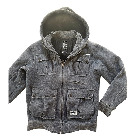 Billabong Other - BillaBong Men's Grey Sherpa Lined Full Zip Utility Hoodie Sweater Jacket Size L